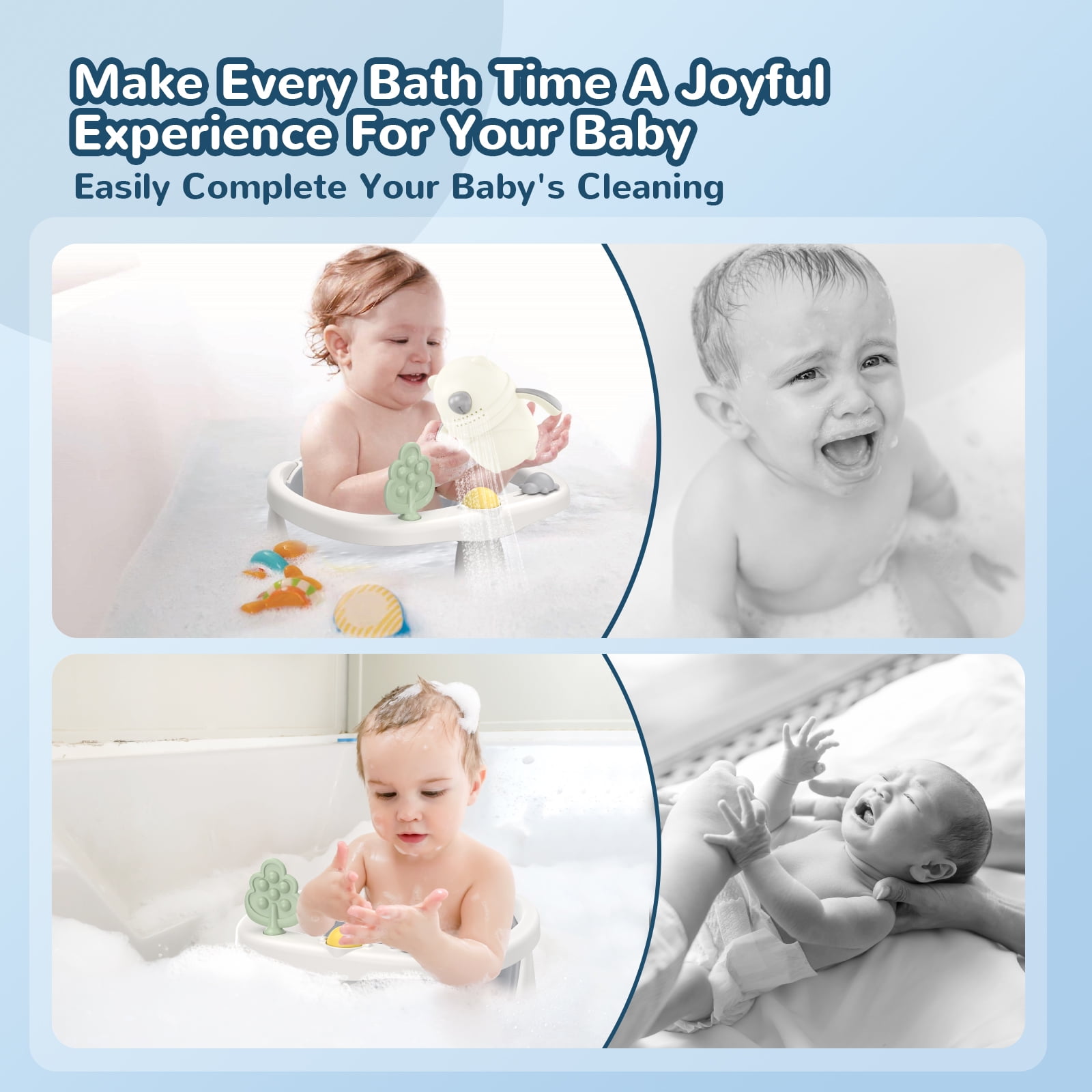 Baby Bath Seat for 6 Months and up - Non-Slip, Comfortable  Bath Seat with Rinse Cup,Baby Bathing Essentials Grey