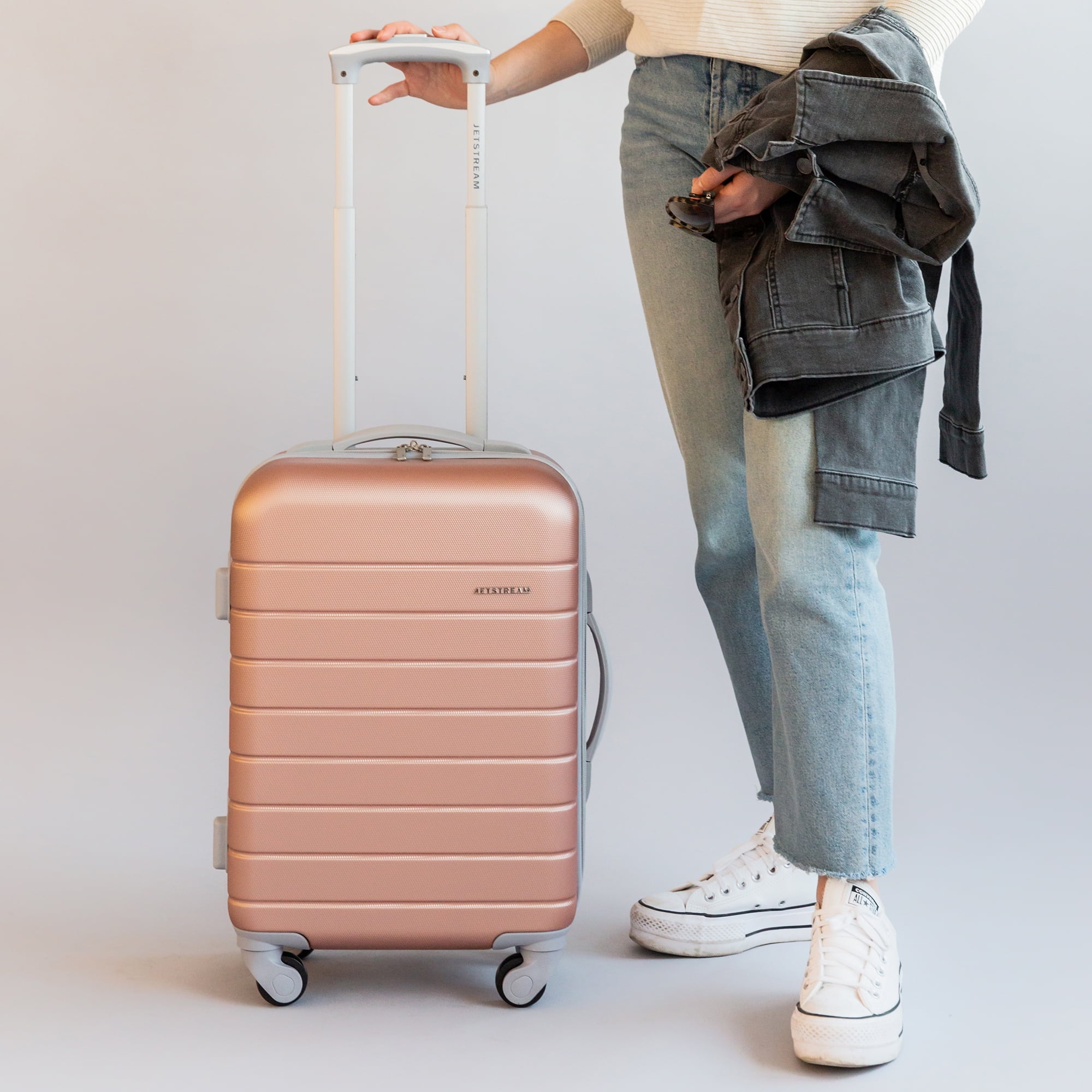 Jetstream 2pc Hardside Rolling Spinner Upright Set, Checked and Carry-on Luggage Duo, Rose Gold