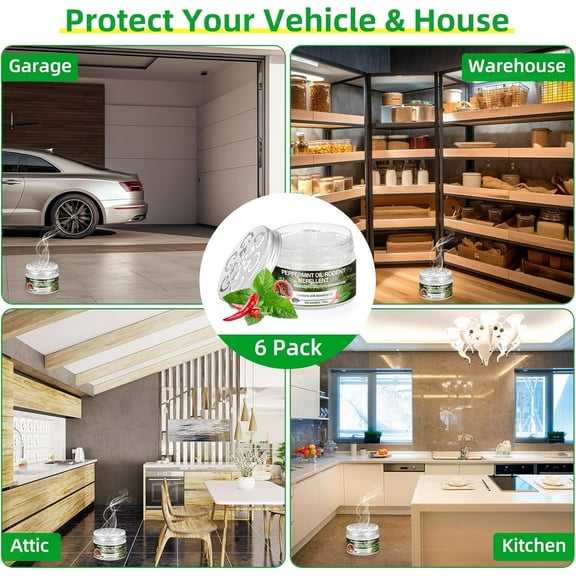 Natural Peppermint Oil Mouse Repellent for Car Engine - Safe Pest Control Solution - Set of 6 Packs