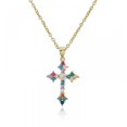 thumbnail image 1 of Joyas para mujer, collar con colgante de cruz de circonita colorida, circunferencia de 17.1 pulgadas, el mejor regalo para su familia Feliz Sencillez, 1 of 3