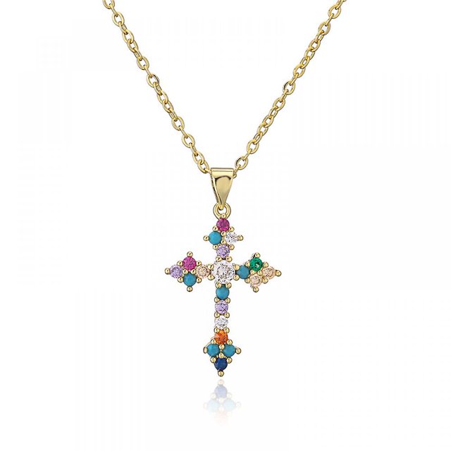 Joyas para mujer, collar con colgante de cruz de circonita colorida, circunferencia de 17.1 pulgadas, el mejor regalo para su familia Feliz Sencillez