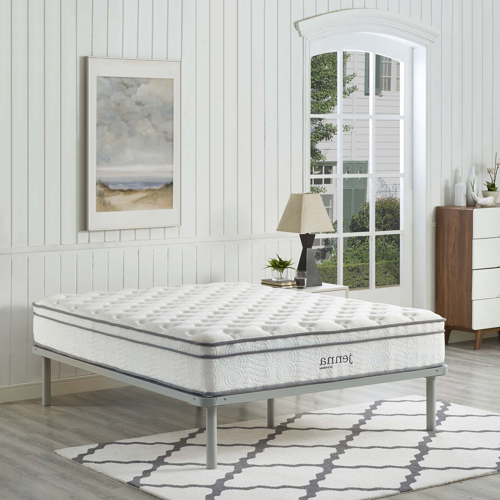 Modern Contemporary Urban Design Bedroom King Size 10inch Mattress, Fabric, White