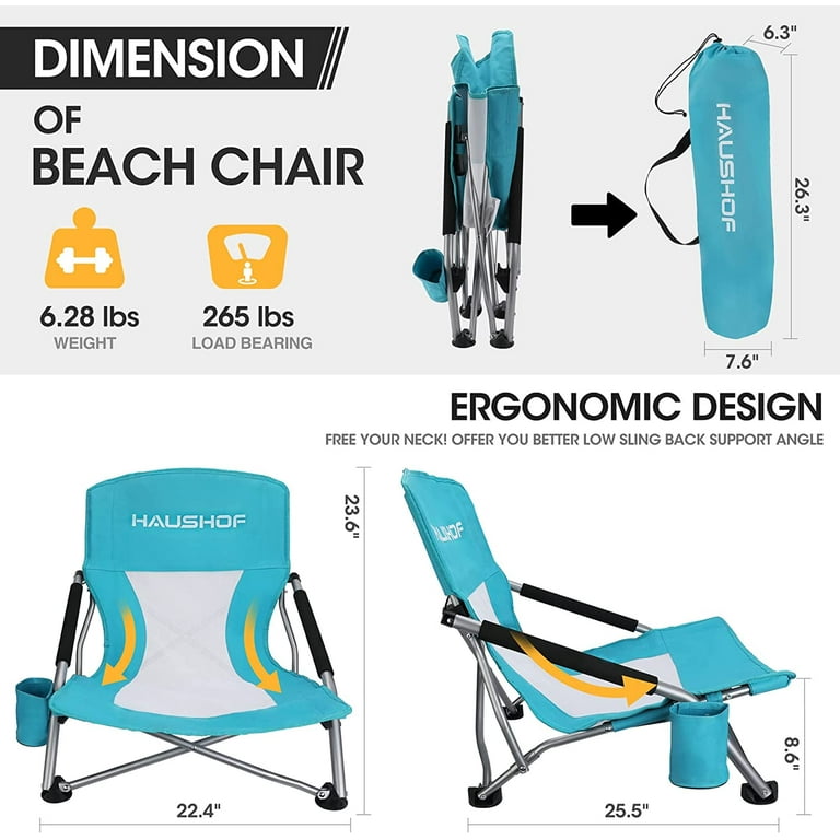 HAUSHOF Low Beach Chair, Mesh Back Folding Chair, Lightweight Low Seat Camping Chairs with Cup Holder, Carry Bag, Padded Armrest, for Outdoor Beach HAUSHOF Low Beach Chair, Mesh Back Folding Chair, Lightweight Low Seat Camping Chairs with Cup Holder, Carry Bag, Padded Armrest, for Outdoor Beach