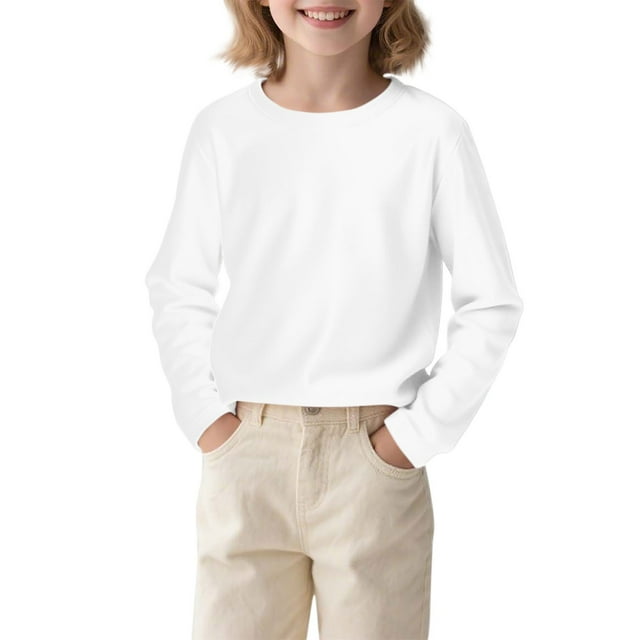 BLVB Garçons Filles Chandails à Manches Longues T-Shirts à Col Rond en Coton Doux T-Shirts de Base pour Enfants Superposition Hauts 3-13 Ans