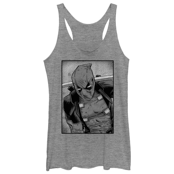 Women's Marvel Deadpool Classic Grey GrayscalePose  Racerback Tank Top Gray Heather 2X Large