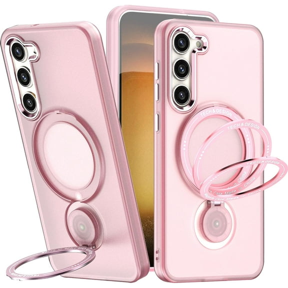 Magnetic Phone Case for Samsung Galaxy S23 Plus Compatible with MagSafe, Military Grade Drop Tested with 360 Ring Metal Kickstand Clear Cover Case for Samsung Galaxy S23 Plus XZ Pink