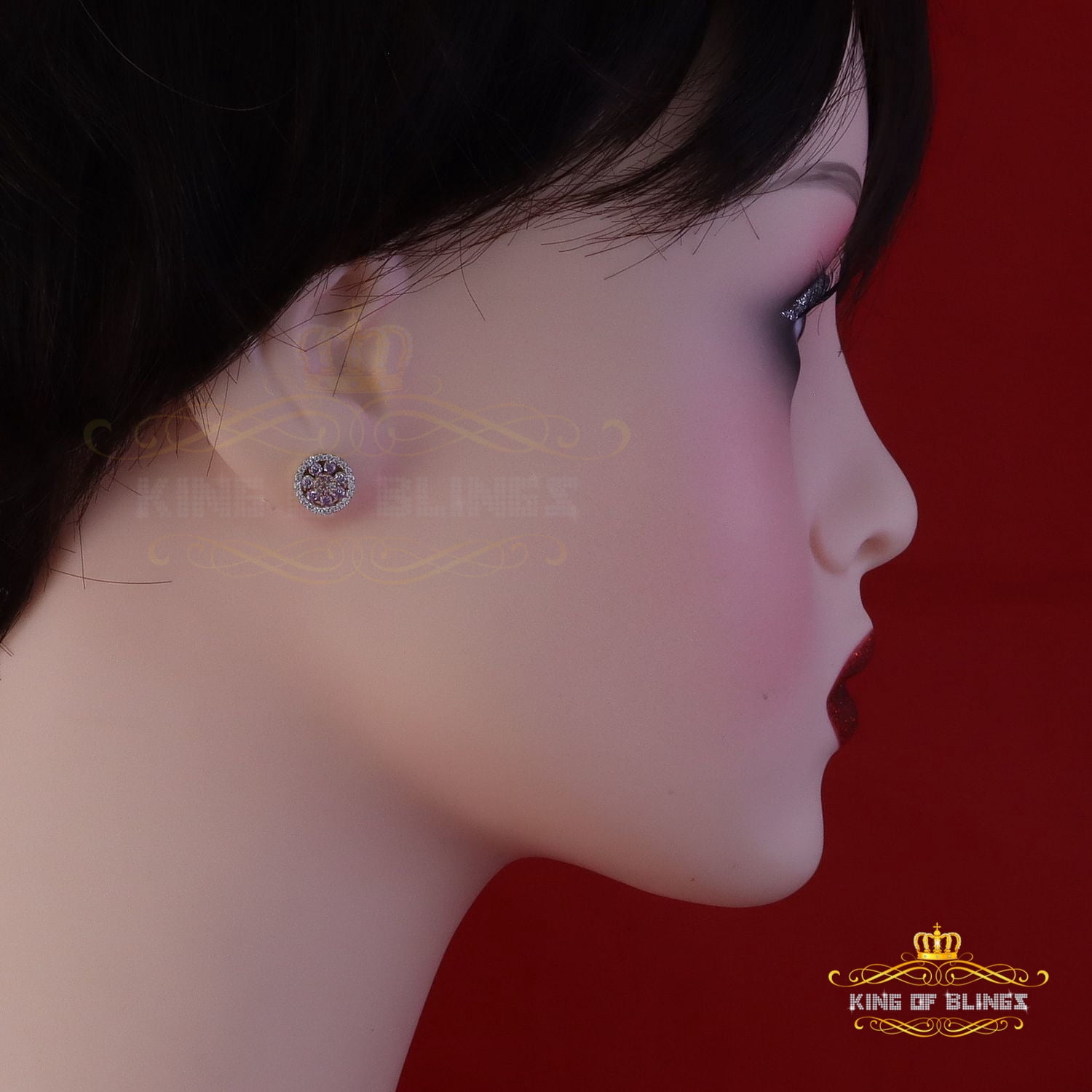 King of Bling's New 925 Silver Yellow 0.66ct VVS D Pink Moissanite Round Women's Stud Earrings