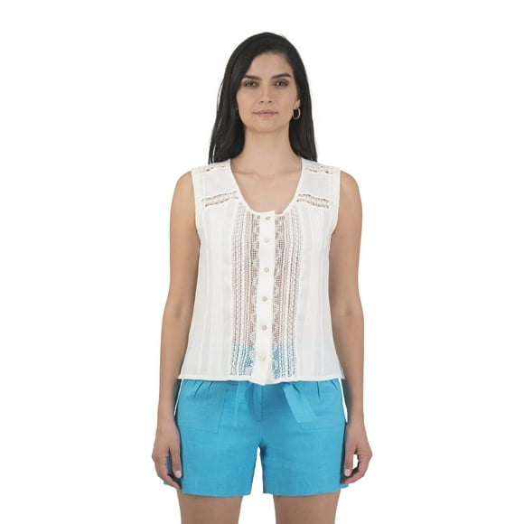 Blusa Sin Mangas 100% Lino Color Blanco Extra Grande Abito Inica