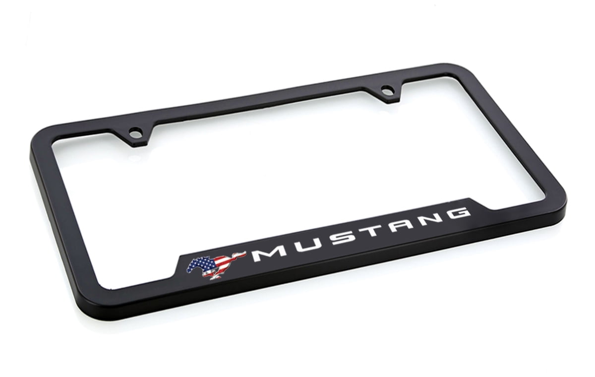 Ford Mustang Patriotic Logo UV Printed Black Plastic License Frame Holder