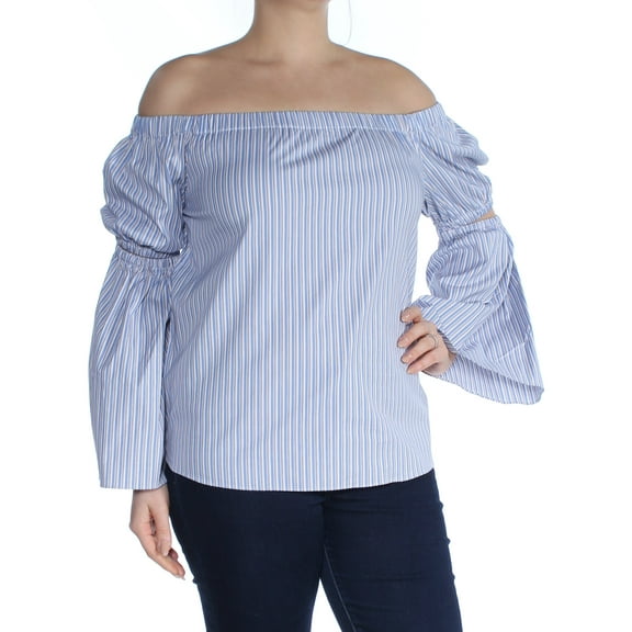BAR III $59 Womens New 1218 Blue Striped Off Shoulder Bell Sleeve Top L B B
