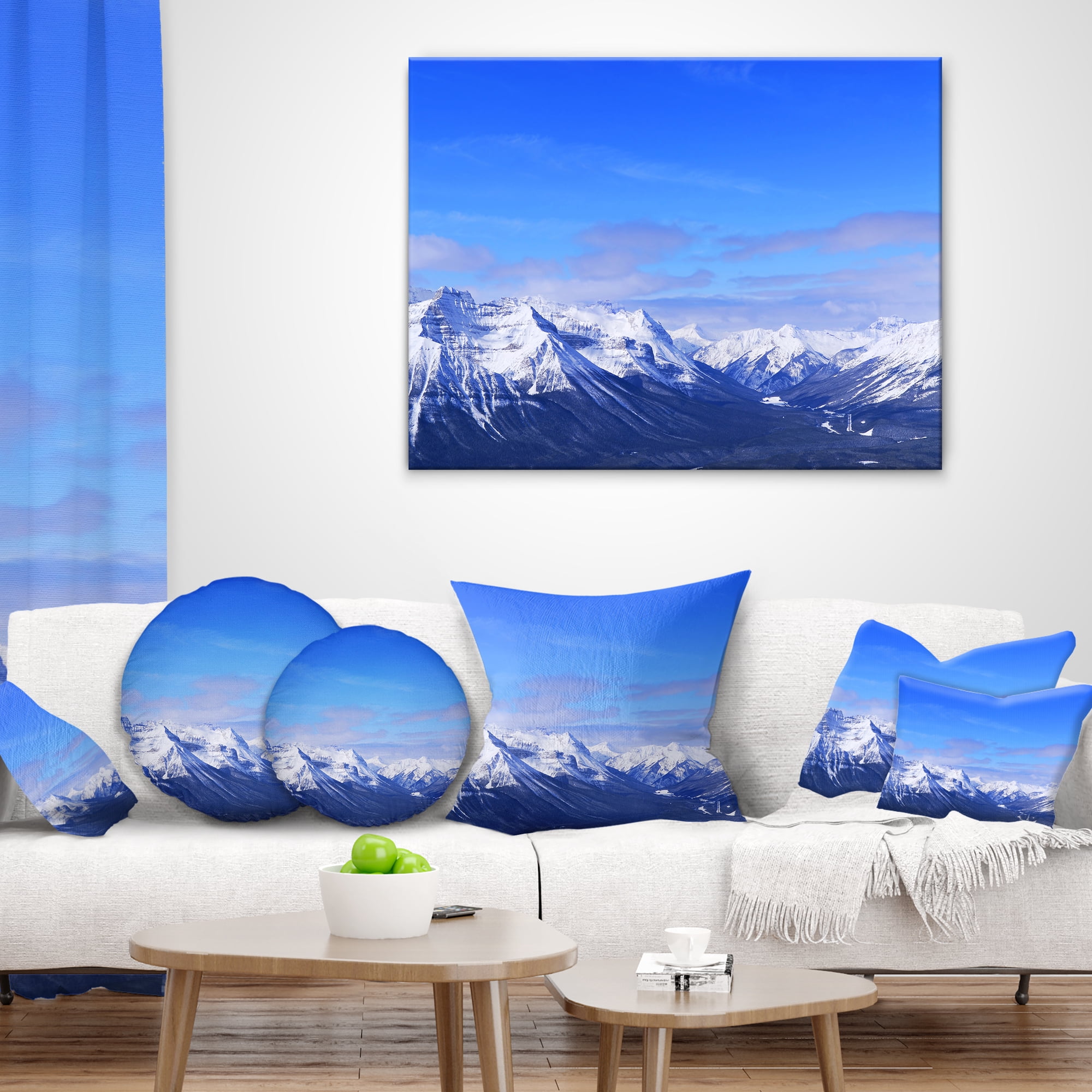 Designart Blue Winter Mountains - Landscape Photography Throw Pillow - 16x16