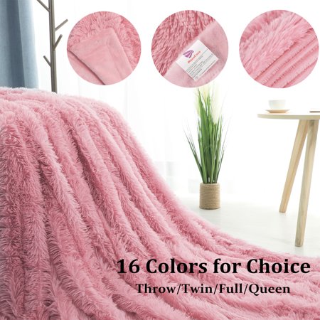Twin Microfiber Blanket Decorative Long Shaggy Faux Fur Blanket,Soft Fuzzy Microfiber Fur Blanket For Bed Couch,Twin Size,60