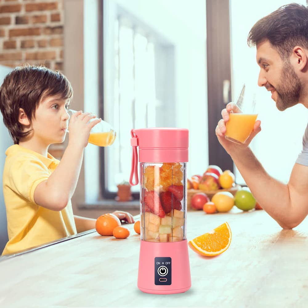 Xl-Kang Portable Blender Cup,Electric USB Juicer,Mini Blender For Shakes and Smoothies, juice,380ml, Six Blades Great for Mixing,pink
