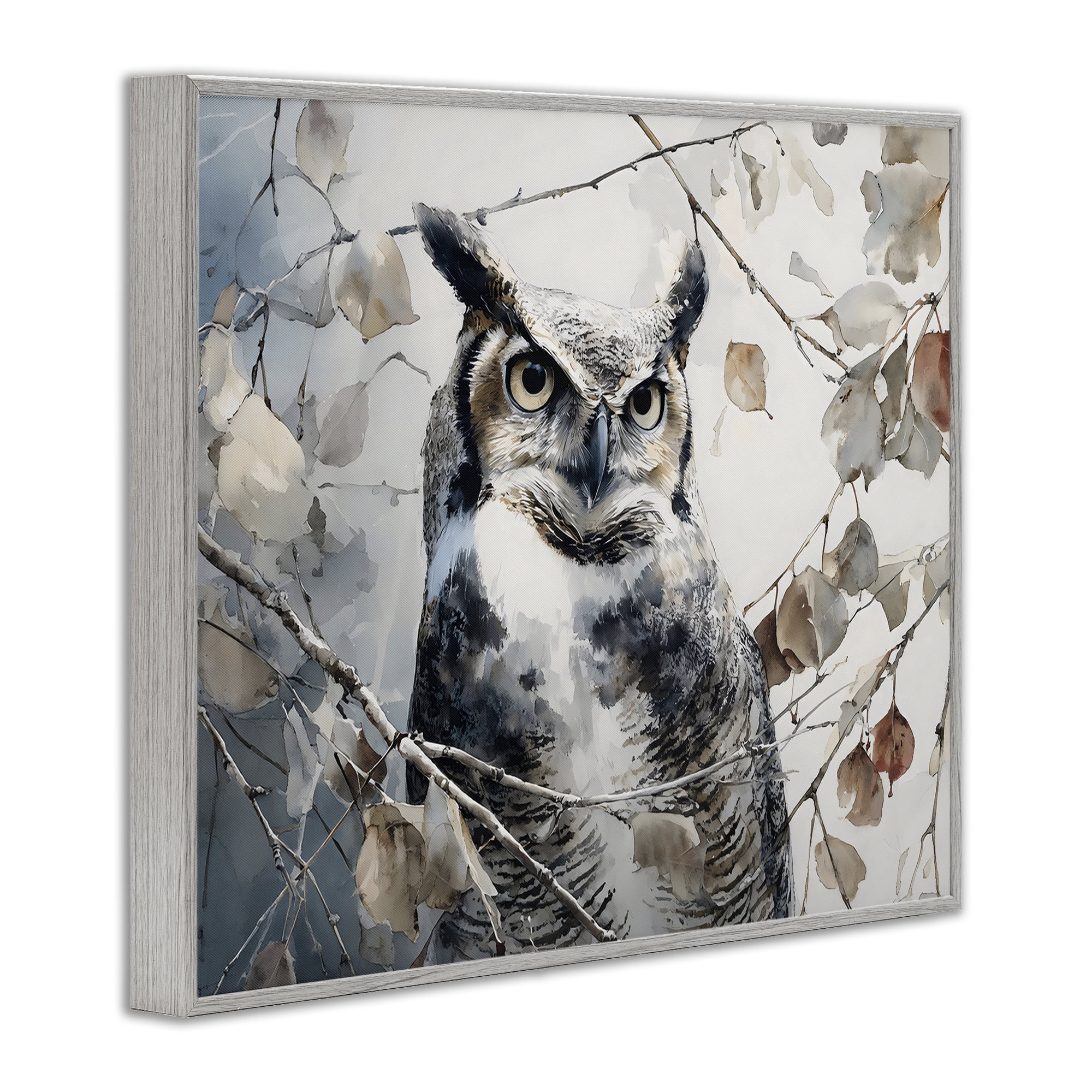Stupell Industries Horned Owl Perched Gray Framed Giclee Art, design by Franklyn Gregory