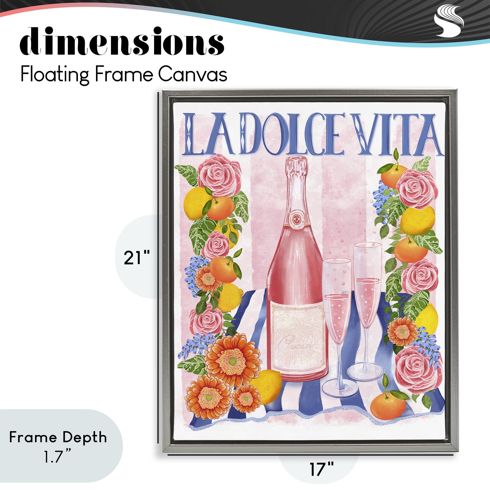 Stupell Industries Pink Champagne Picnic Gray Framed Floater Canvas Wall Art, design by Lori Mosley