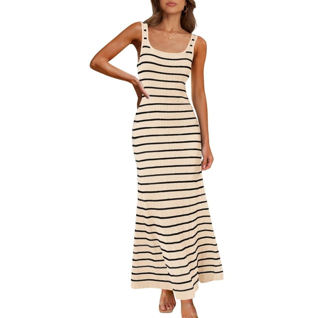 Vestido largo MEROKEETY 2025 sin mangas a rayas de verano para mujer