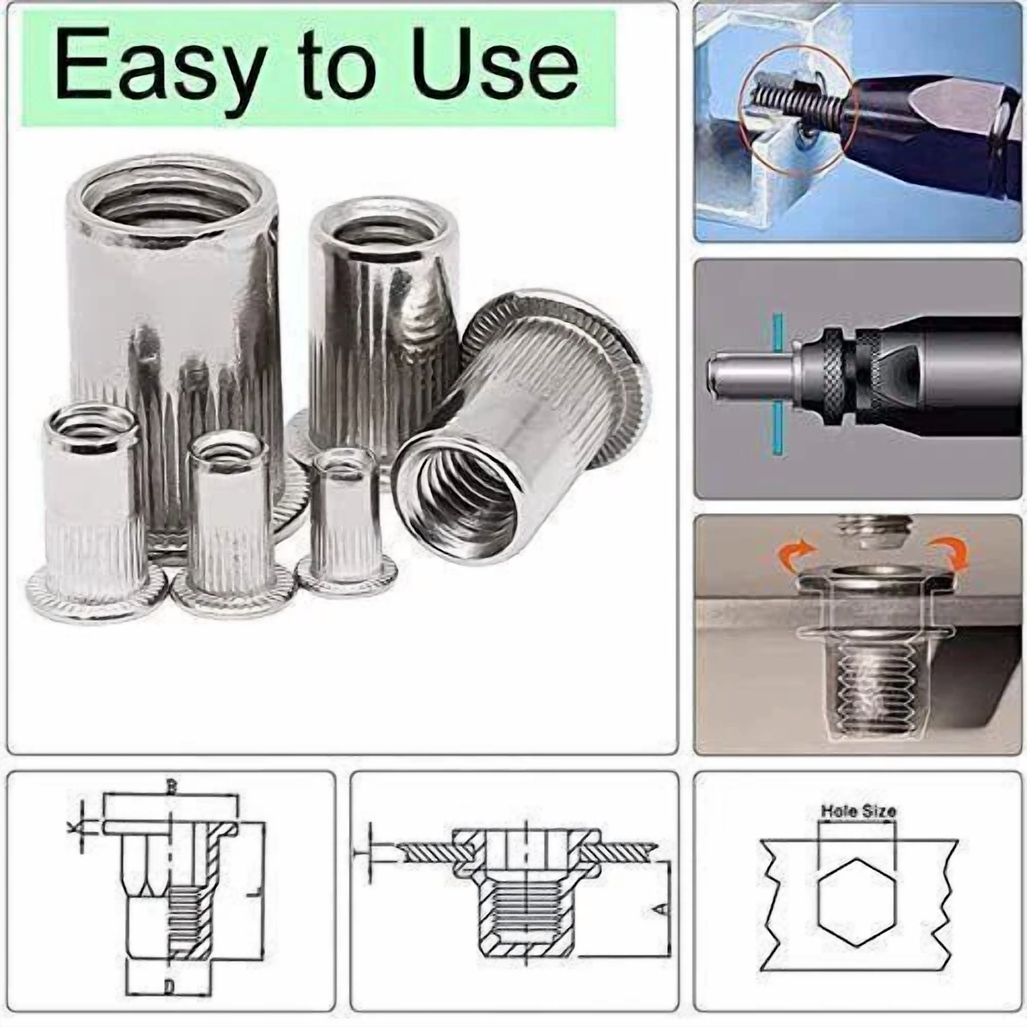CIRCLE- Rivet Nut 50 Pieces 1/4-20Unc Stainless Steel Flat Head Rivnut Threaded Inser...