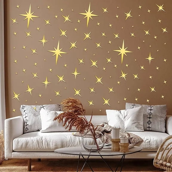 84 Pieces Of Star-shaped Mirror Stickers, Removable Mirror Wall Stickers, 3D Acrylic Mirror Wall Stickers Suitable For Home Living Room Bedroom Decoration