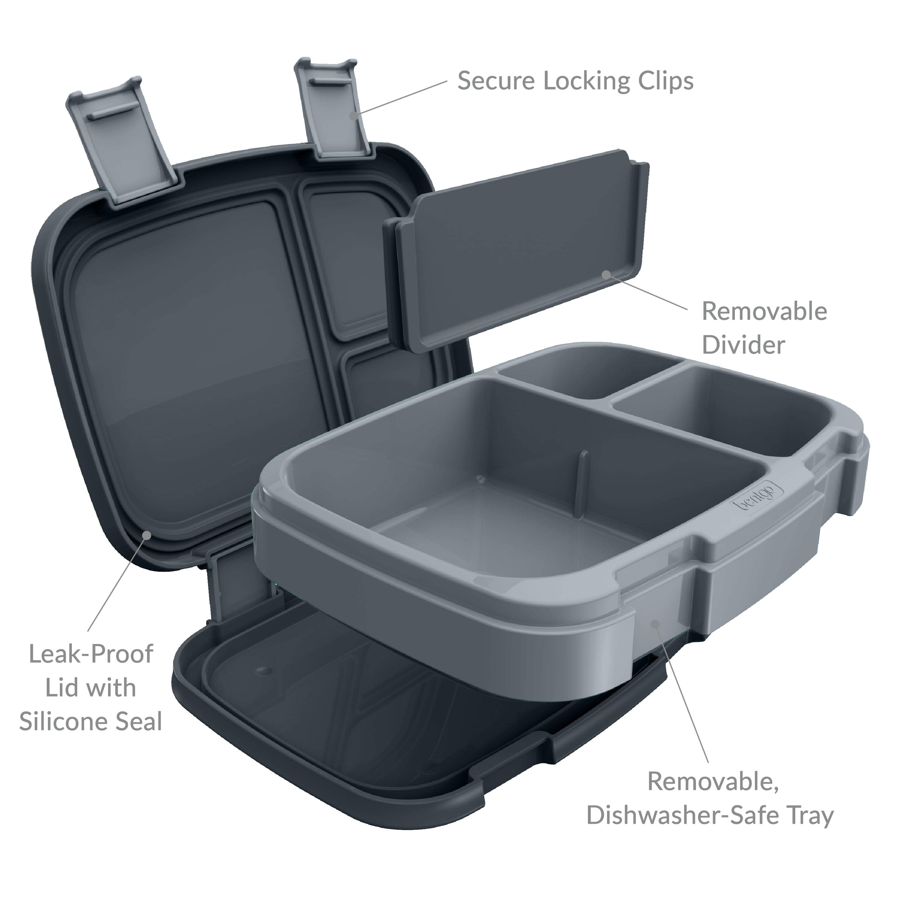 Bentgo Fresh Leak-Proof Versatile 4-Compartment Bento-Style Lunch Box with Removable Divider for Teens and Adults, Charcoal