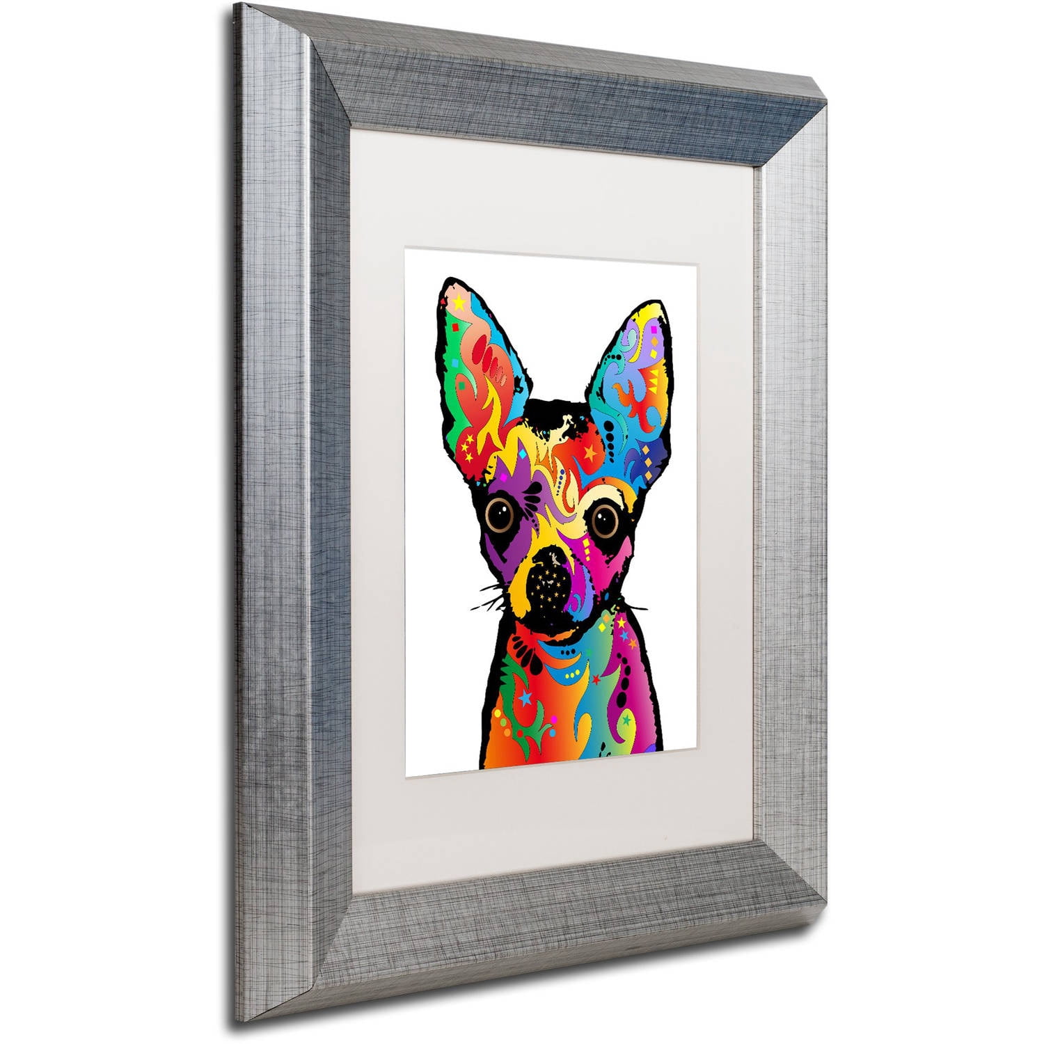 Trademark Fine Art "Chihuahua Dog White" Canvas Art by Michael Tompsett, White Matte, Silver Frame