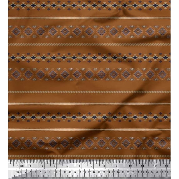 Soimoi Japan Crepe Satin Fabric Geometric Southwestern Printed Craft Fabric by The Yard 42 Inch Wide