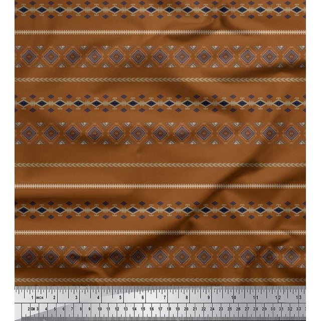 Soimoi Polyester Crepe Fabric Geometric Southwestern Printed Fabric 1 Yard 52 Inch Wide