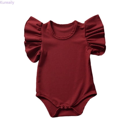 Kureaily Baby Boys Girls Solid Ruffle Romper Bodysuit Clothes Outfits 6-12 Months