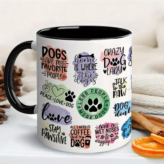 1pc 11oz Ceramic Dog Mug with Paw Print Breed Phrases Poodle Chihuahua Beagle Dishwasher Coffee Cup Tea Hot Drinks Funny Pet Owner Gifts Women Dog Lov