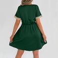 thumbnail image 5 of Efsteb Womens A line V Neck Dress with Pockets Solid Color Short Sleeve Waist Retraction Dress (Green,L), 5 of 7