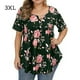 thumbnail image 1 of Camisa de mujer Camiseta de manga corta con estampado floral Blusa con cuello en V, Verde militar, 3XL kenally AP002466-46, 1 of 4