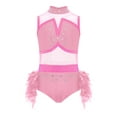 thumbnail image 3 of YiZYiF Girls Sleeveless Rhinestone Feather Skirt Dance Bodysuit Modern Jazz Ballet Gymnastics Leotard Pink 14, 3 of 5