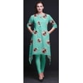 thumbnail image 5 of Bimba Green Leaves & Peony Floral Printed Asymmetrical Kurti Tops For Women Indian Summer Dress Tunic Small, 5 of 6