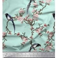 thumbnail image 2 of Soimoi Green Rayon Fabric Floral & Paradise Whydah Bird Printed Fabric 1 Yard 42 Inch Wide, 2 of 3