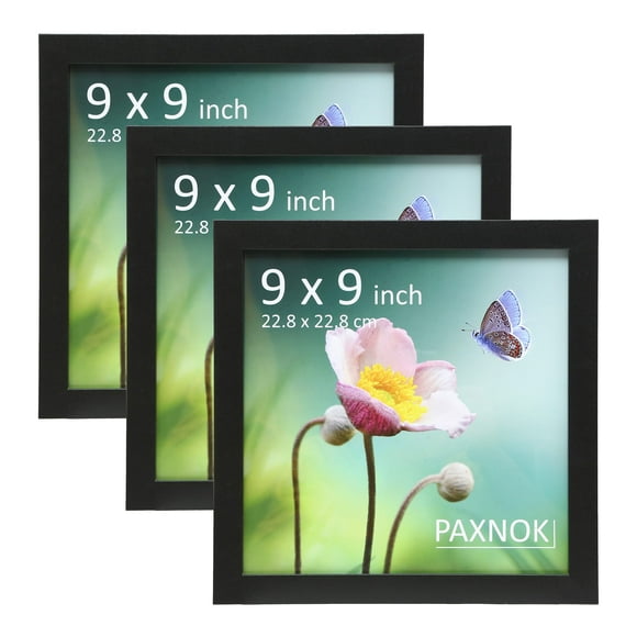 A Set of 3 Black 9x9 Frames with Stand and Wall Hanging Option Horizontal or Vertical - 9 Inch Square Frames Wall Anchors Included
