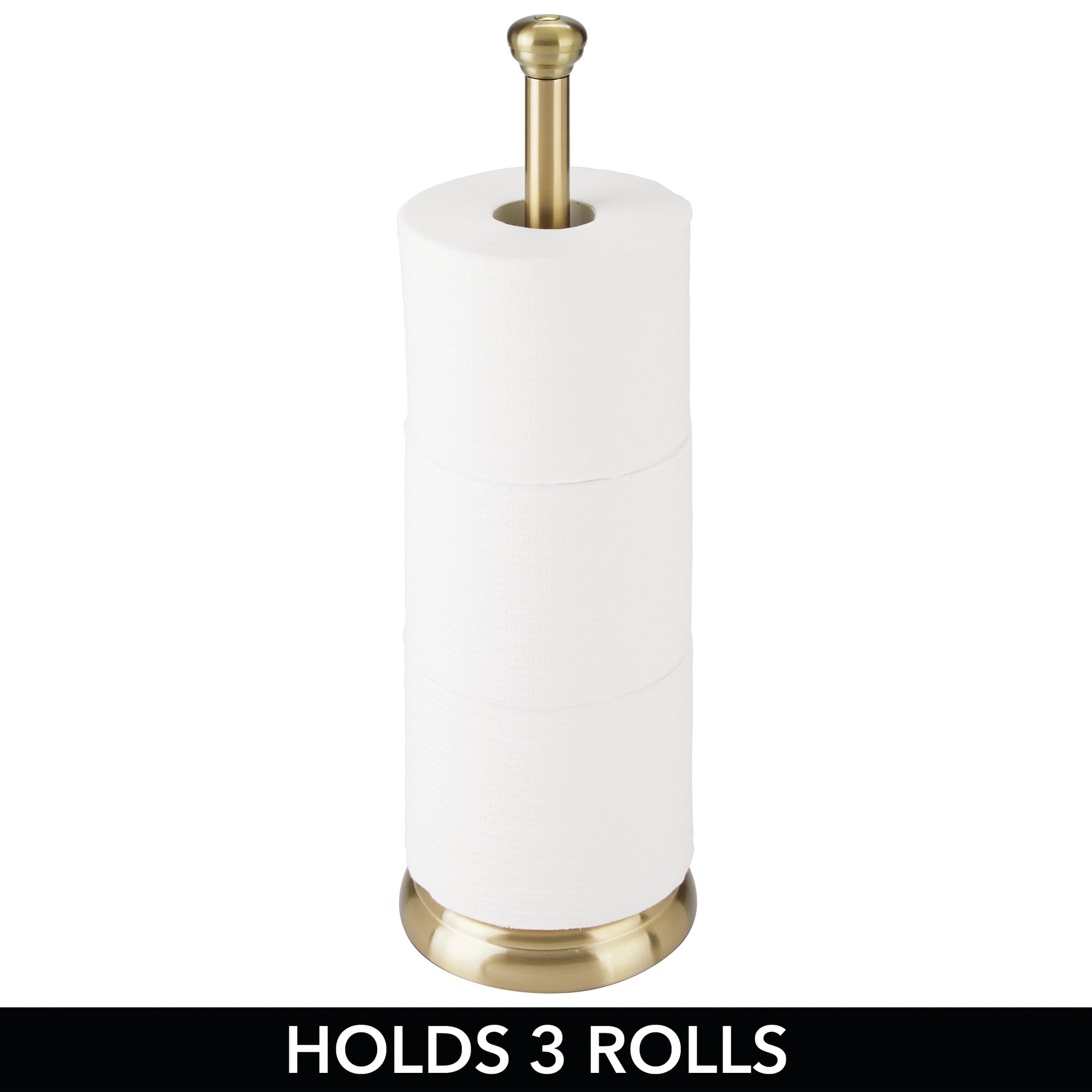 mDesign Metal Free-Standing Toilet Paper Holder - Soft Brass