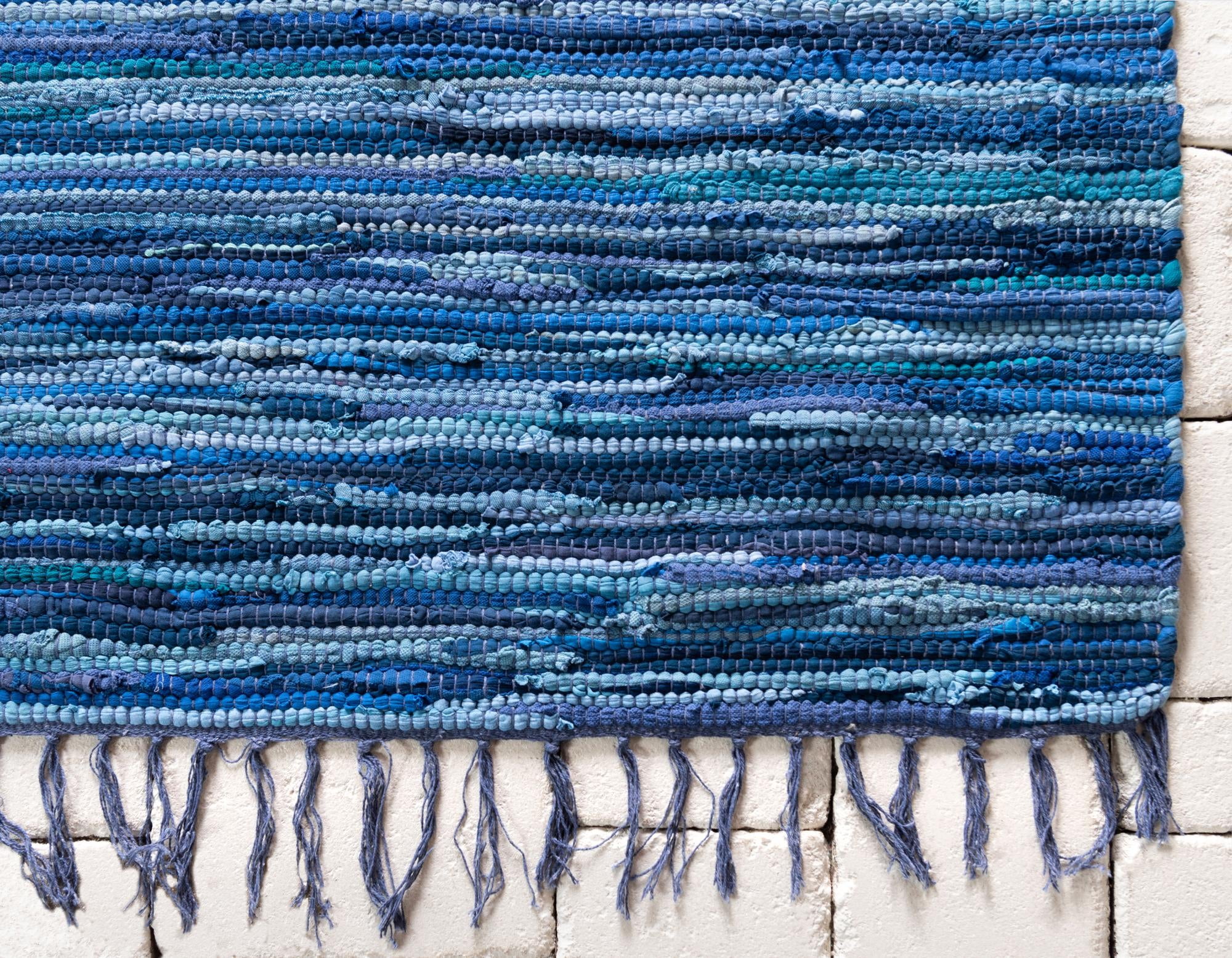 Unique Loom Chindi Cotton Collection Area Rug - Striped (9' x 12' Rectangle Navy Blue/Black)