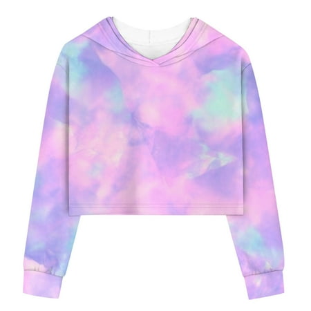 

ZMHEGW Kids Girls Loose Active Full Sleeves Hoodies Sweatshirts Hooded Short Pullover Tie Dye Teen Crop Tops Girls Tops