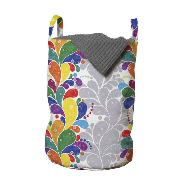 Colorful Laundry Bag, Modernistic Rainbow Colored Paisley Pattern Abstract Repetitive Motifs, Basket with Handles Drawstring Closure for Laundromats, 13" x 19", Purpleblue Multicolor, by Ambesonne