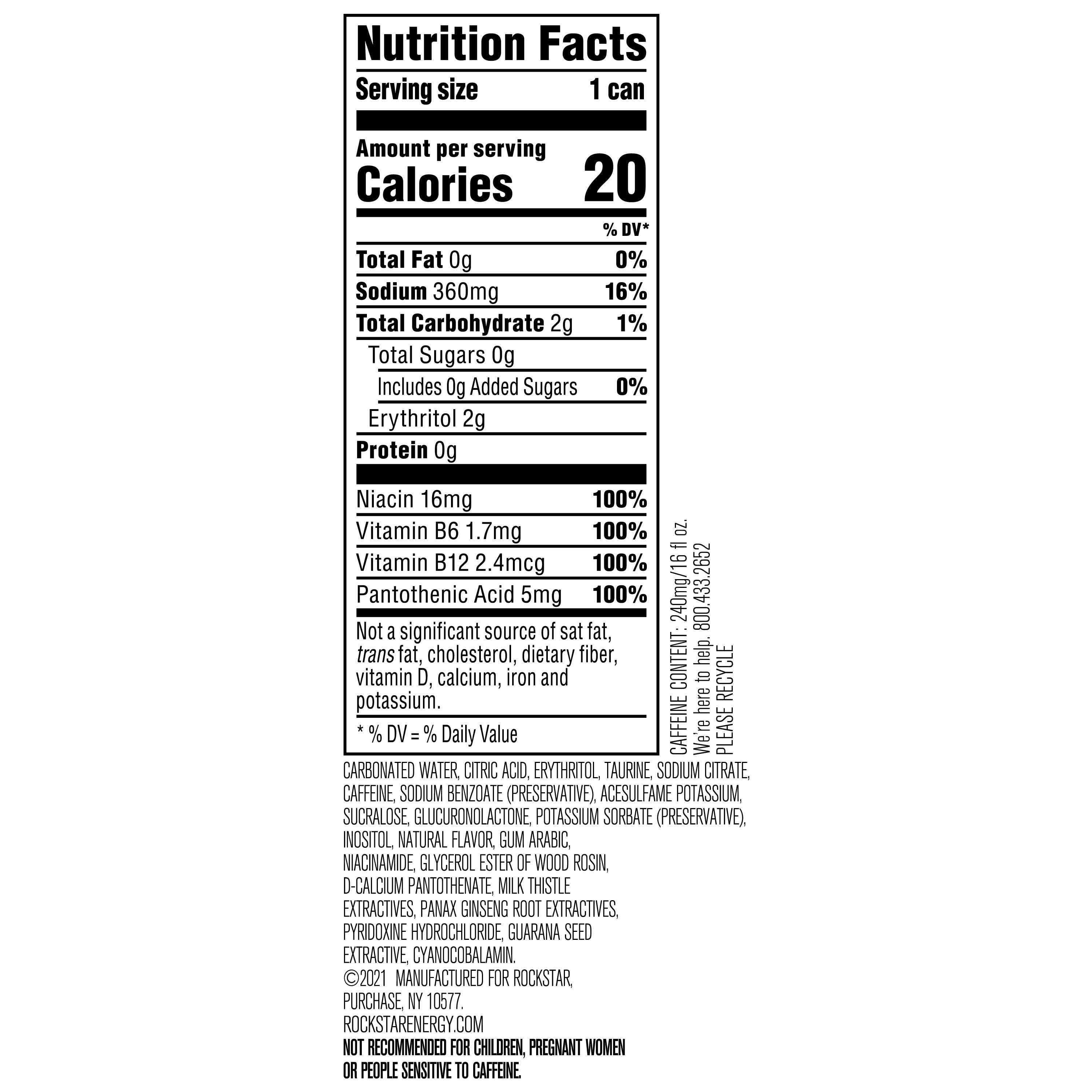 (6 pack) Rockstar Pure Zero Silver Ice Flavored Energy Drink, 16 fl oz
