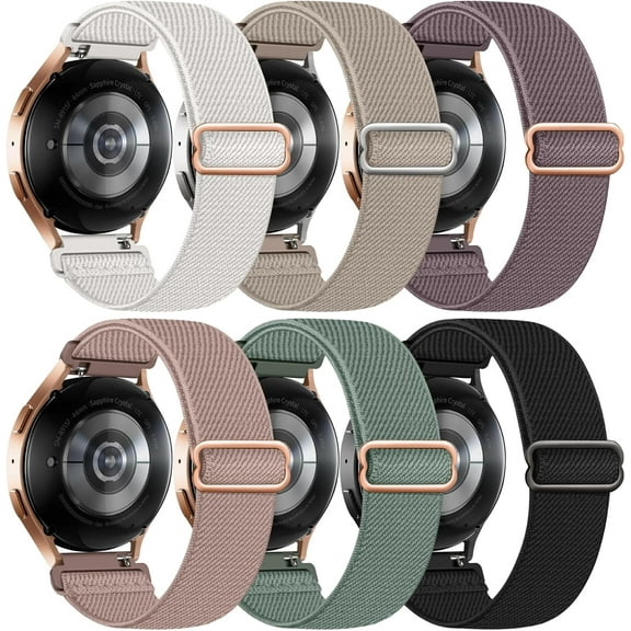 XiHAMA 6 Pack Stretchy Bands Compatible with Samsung Galaxy Watch 7 6 5 4 40mm 44mm/Galaxy Watch Classic 42mm 46mm 43mm 47mm/Galaxy 5 Pro 45mm/Active 2, 20mm Elastic Nylon Sport Strap for Men Women
