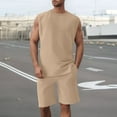 thumbnail image 2 of RUTAYY Men's Outfits Summer Knit Sleeveless Round Meck Vest and Shorts Sports Suit Casual Solid Color 2 Piece Playful Vacation Clothing Sets, 2 of 4