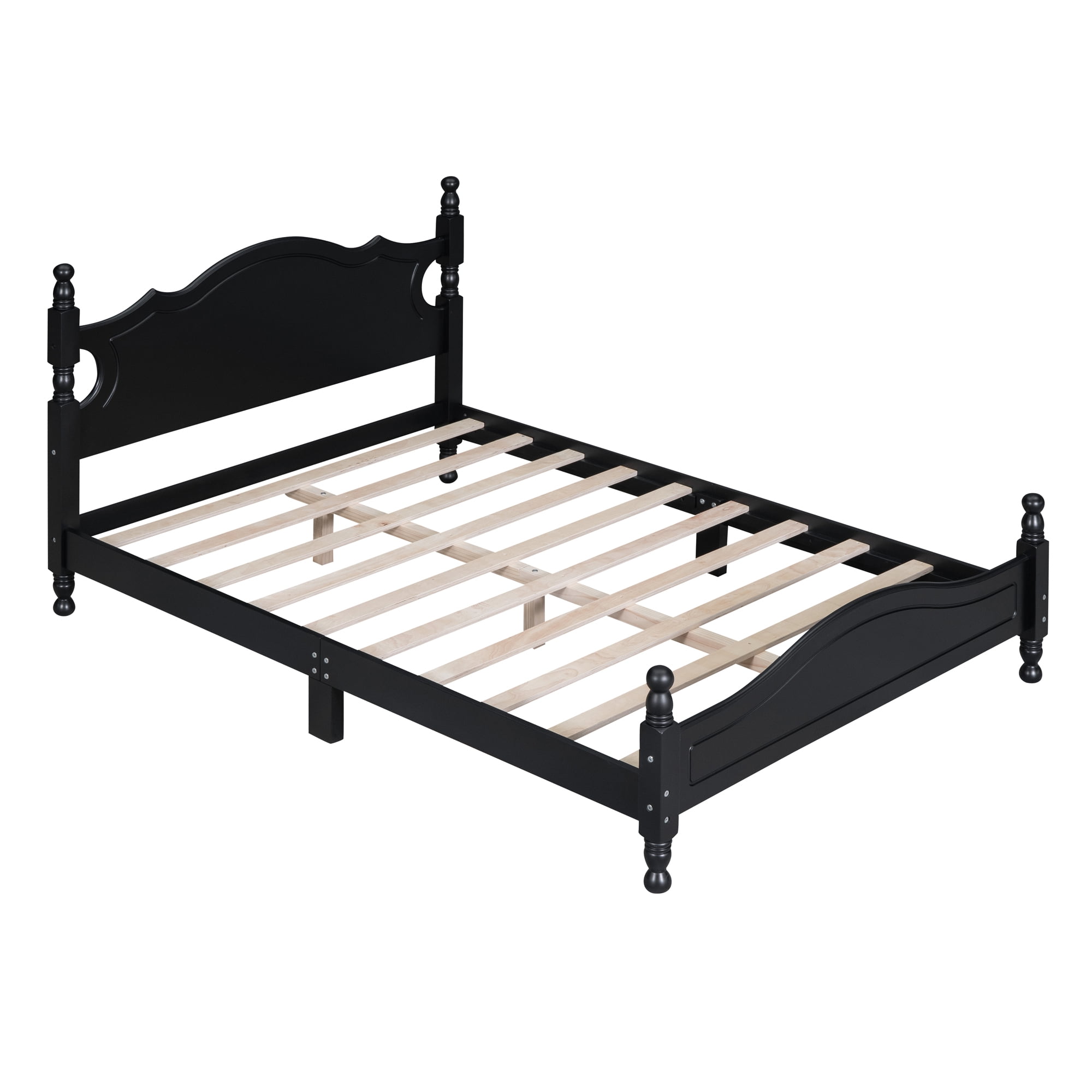 Euroco Wood Full Size Retro Style Platform Bed, Black