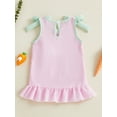 thumbnail image 6 of Newborn Infant Baby Girl Easter Dress Sleeveless Bow Bunny Embroidery Stripe Ruffle Dresses With Pocket Summer Clothes 0-3T, 6 of 10
