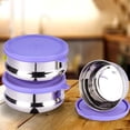 thumbnail image 4 of oliveware Wonder Combo Storage Containers, 3 Stainless Steel Container (450ml, 450ml & 250ml), 100% Leak Proof & BPA Free Lid, Dishwasher Safe - Voilet, 4 of 5