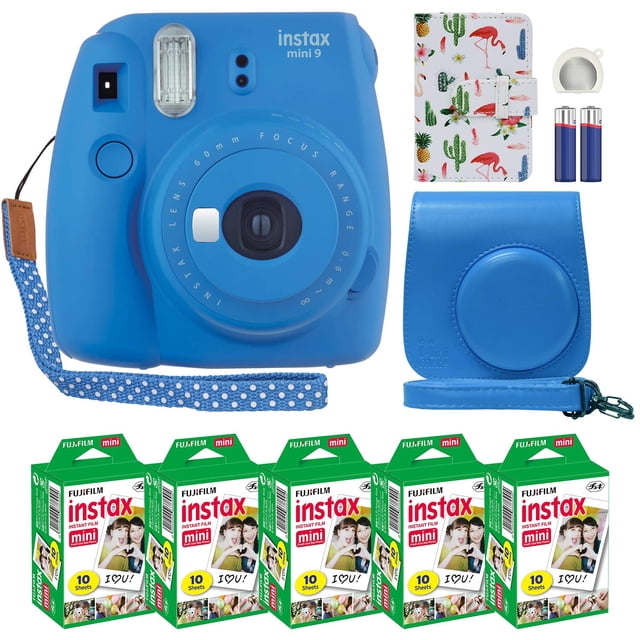 Cámara Fujifilm Instax Mini 9 azul cobalto con funda y película
