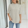thumbnail image 2 of WCJM Women's Short Sleeve T-shirt Women Mock Neck Short Sleeve Blouse 2026 Spring Summer Casual Work Top Fashion Clothing, 2 of 7