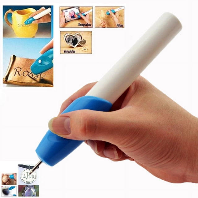 ABS Nombre Escritura Poder Grabado Grabado Pluma, Máquina Grabadora con Punta de Herramienta para Joyería Metal Plástico Caucho, Madera (Blanco Azul)