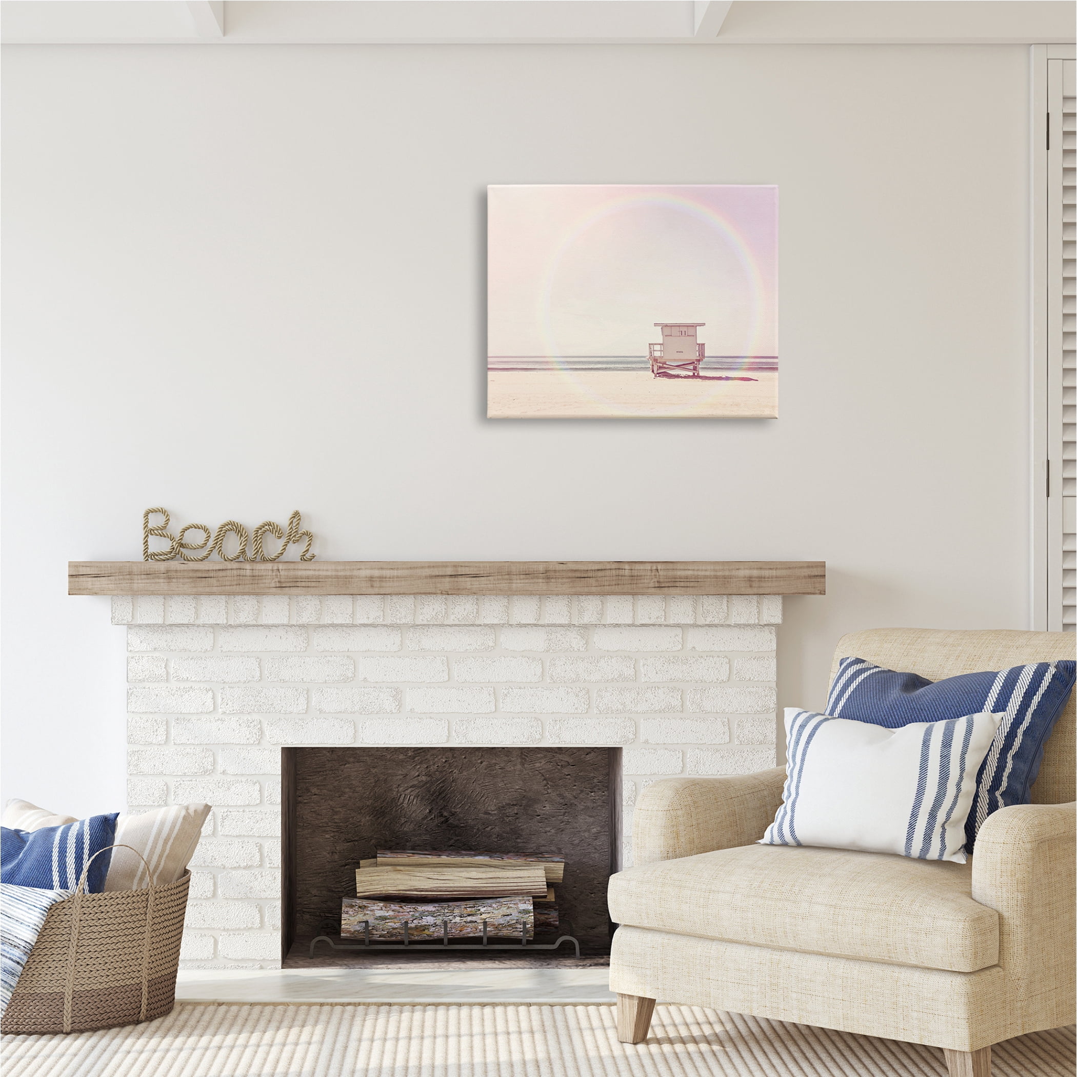 Stupell Industries Rainbow Beach Hut Photography Nature Photography Gallery Wrapped Canvas Print Wall Art, 30 x 24