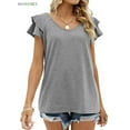 thumbnail image 2 of BadPiggies Casual Summer T-Shirts Women Ruffle Short Sleeve Tops V Neck Tunic Tee Blouse Loose Fit (2XL, Gray), 2 of 5
