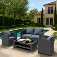 thumbnail image 2 of 4 Pieces Patio Furniture Set, All Weather Patio Conversation Set Outdoor Sectional Wicker Rattan Patio Sofa Set with Cushion and Glass Table, Gray, 2 of 10